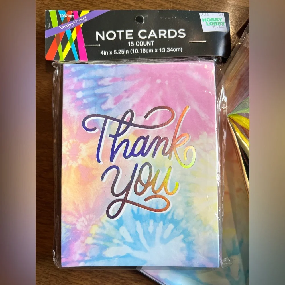 Tie Dye Thank You Note Cards, Gift Bags, & Party Hats Bundle